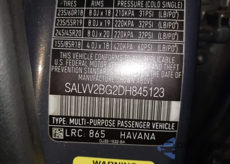 2013 Land Rover Range Rover Evoque Pure из США, поврежденный, VIN SALVV2BG2DH845123